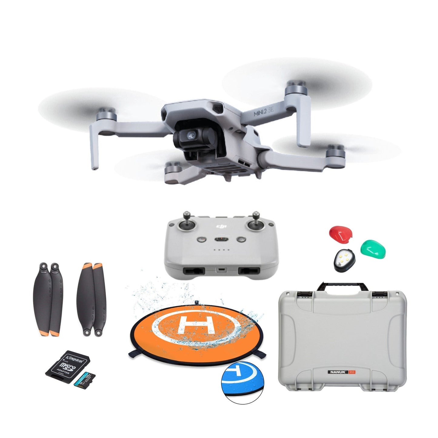 DJI Mini 2 SE Drone Flight Kit with Case, LED Light Flash, Propellers (2-Pairs), and 128GB MicroSDXC