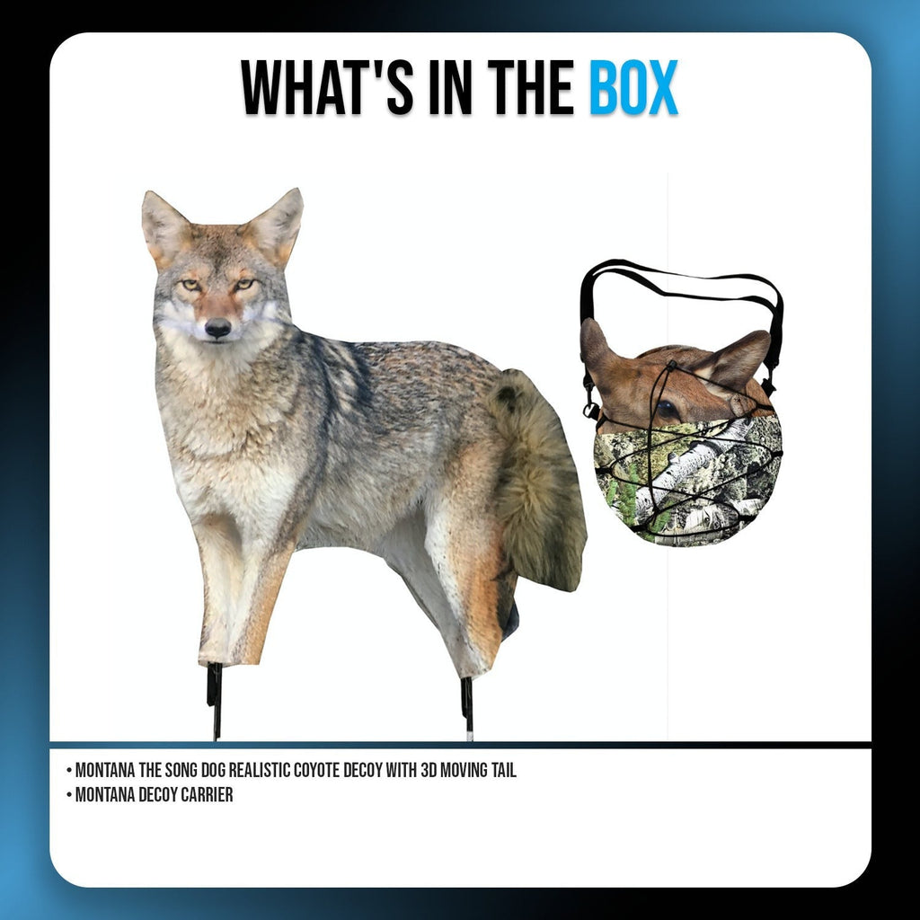 Montana Decoy The Song Dog Realistic Coyote Decoy 3D Moving Tail Carrier Bundle