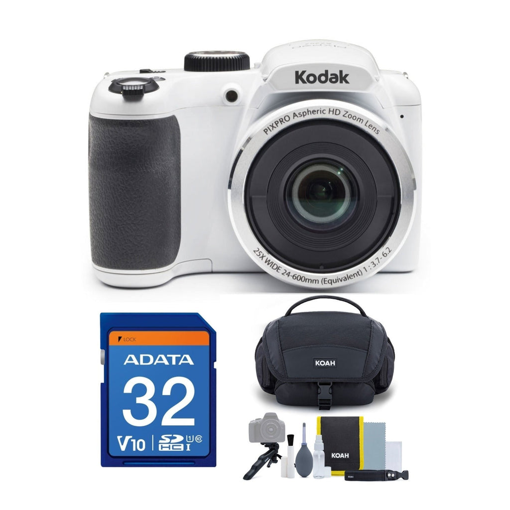 Kodak PIXPRO AZ252 16MP Digital Camera (White) with 32GB SD Card and Case Bundle