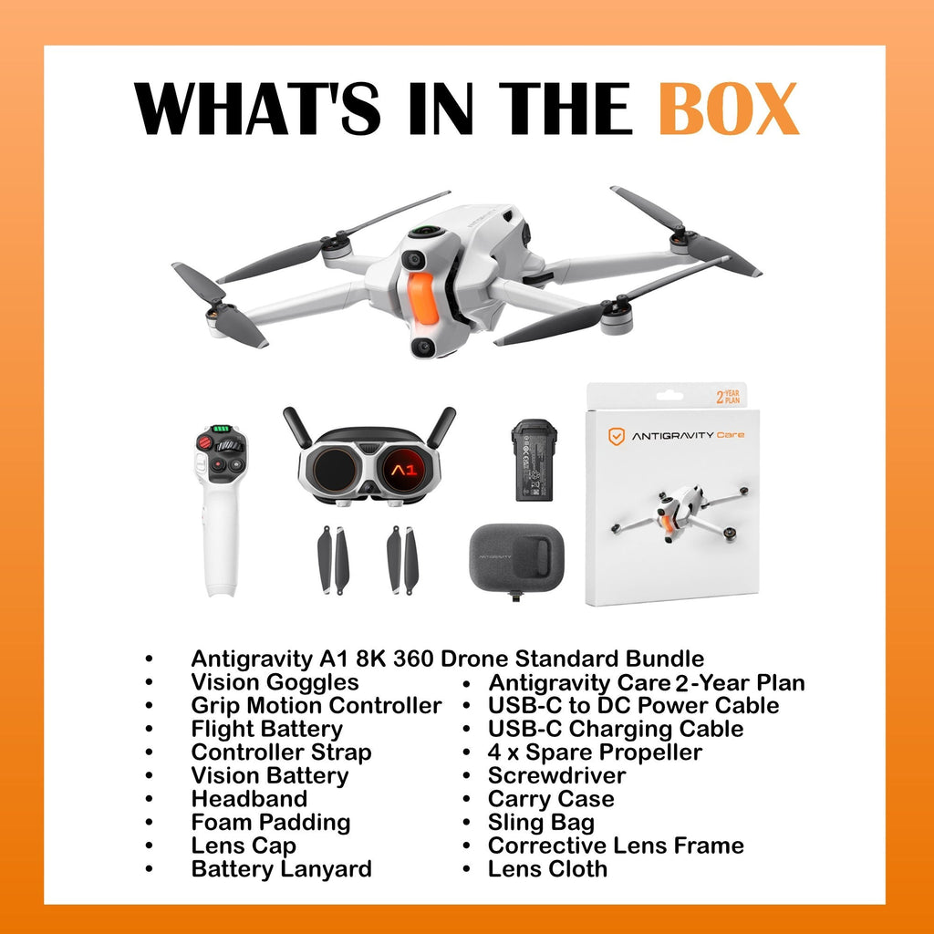 Antigravity A1 8K 360 Drone Standard Bundle with 2-Year Plan Drone Protection