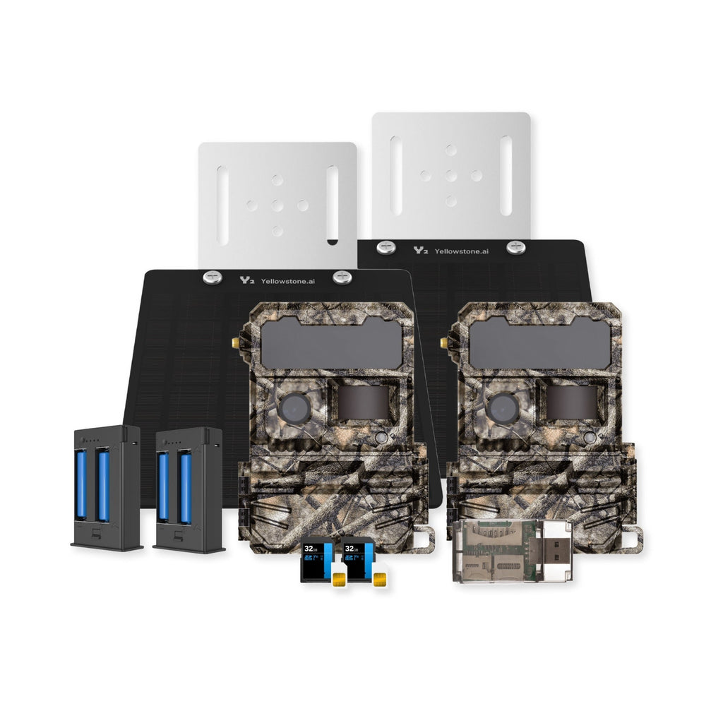 Yellowstone Y2 Trail Camera Bundle with Battery, Solar Panel, Card Reader, and Accessories (2-Pack)