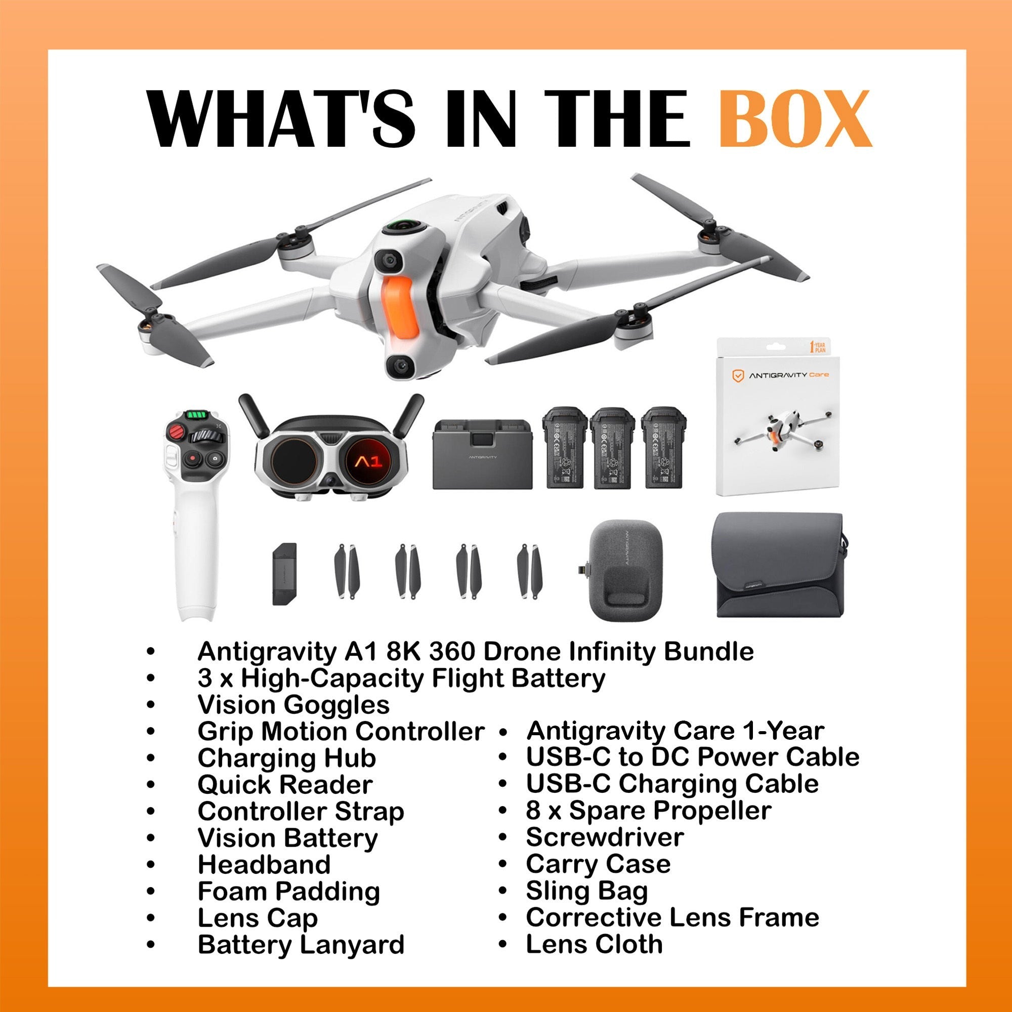 Antigravity A1 8K 360 Drone Infinity Bundle with 1-Year Plan Drone Protection