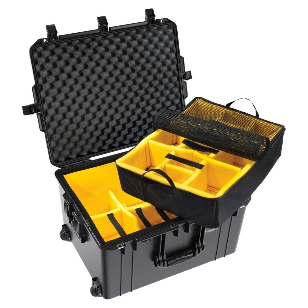 Pelican 1637 Air Case with Divider Insert, Integrated Wheels, and Press and Pull Latches (Black)