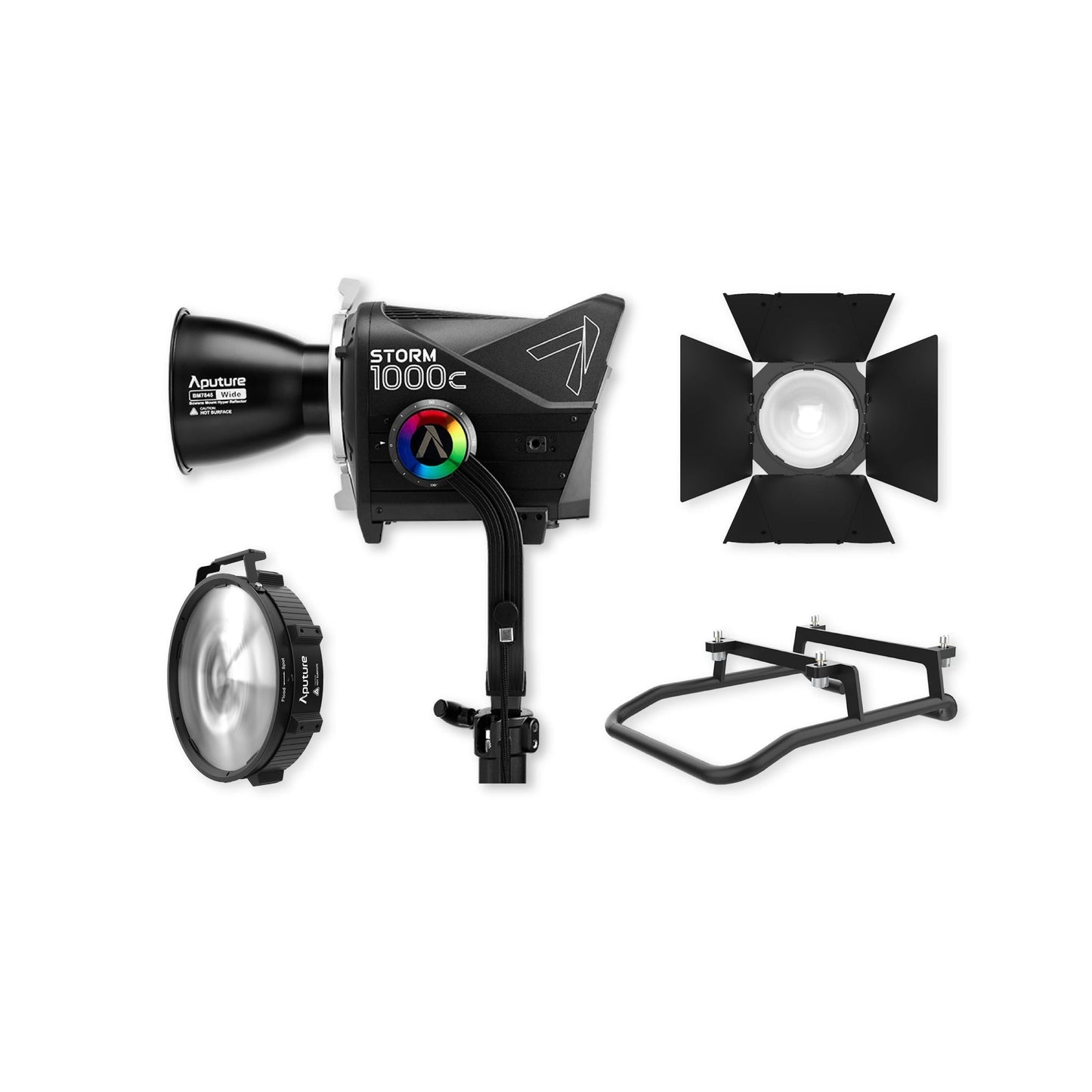 Aputure Storm 1000c Bundle with Wide Reflector, Fresnel, Barn Doors, and Skid