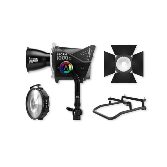 Aputure Storm 1000c Bundle with Wide Reflector, Fresnel, Barn Doors, and Skid