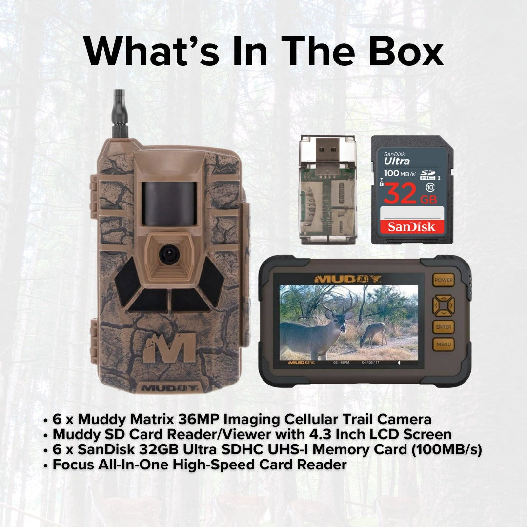 Muddy Matrix 36MP Imaging Cellular Trail Camera with On Demand Photo (6-Pack) Bundle