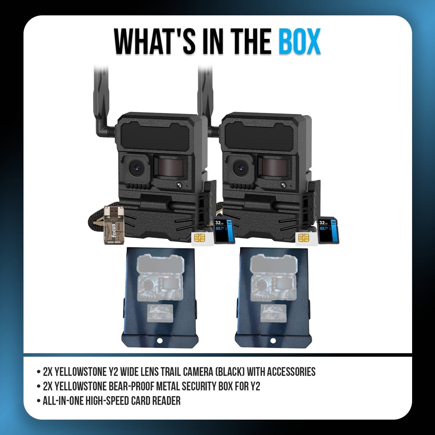 Yellowstone Y2 Black Wide Lens Trail Camera (2-Pack) with Security Box and Accs