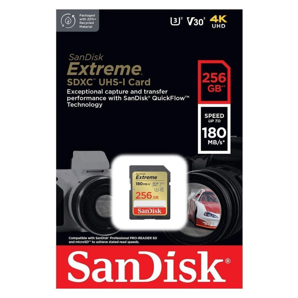 SanDisk Extreme SDXC UHS-I Memory Card with 180MBPS Read Speed, 130MBPS Write Speed (256GB, Black)