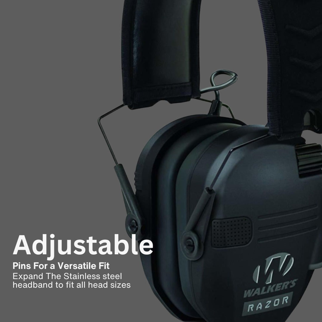 Walkers Razor Slim Electronic Muffs (Black) with Walkie Talkie Attachment Bundle