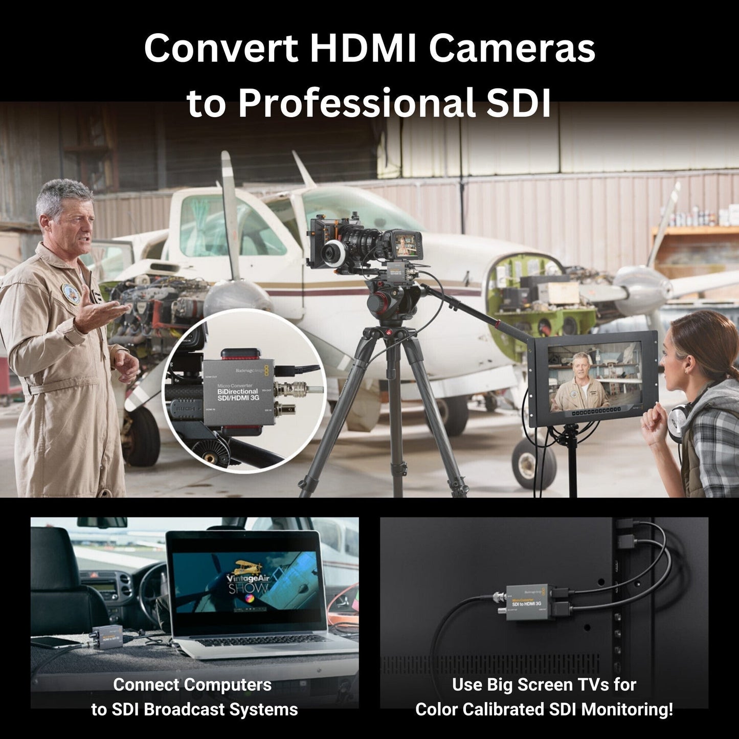 Blackmagic Design Micro Converter SDI to HDMI 3G with 12-Feet High-Speed HDMI Cable Bundle