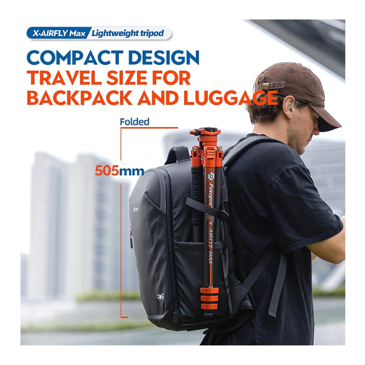 Fotopro X-Airfly Max Tripod with Detachable Monopod and Phone Holder (Orange)