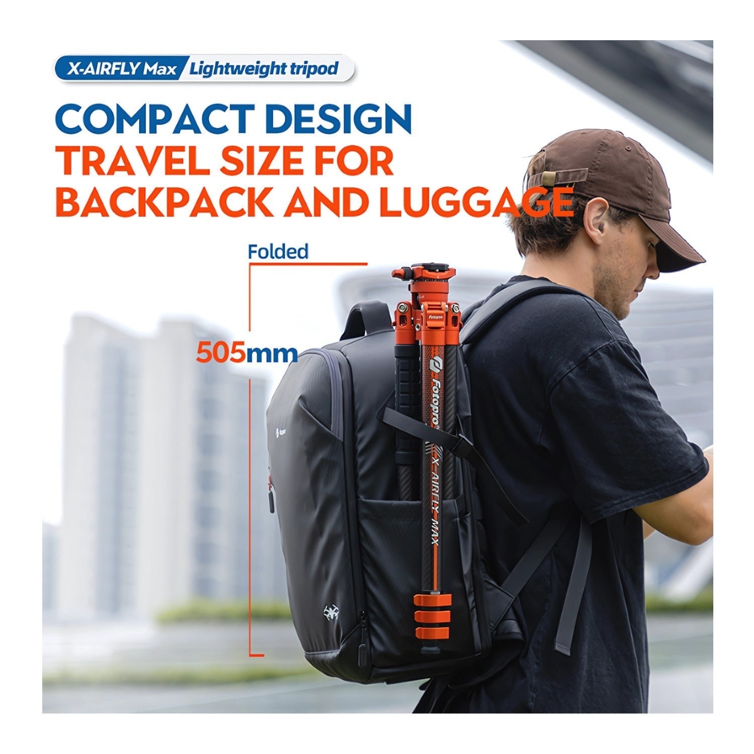 Fotopro X-Airfly Max Tripod with Detachable Monopod and Phone Holder (Orange)