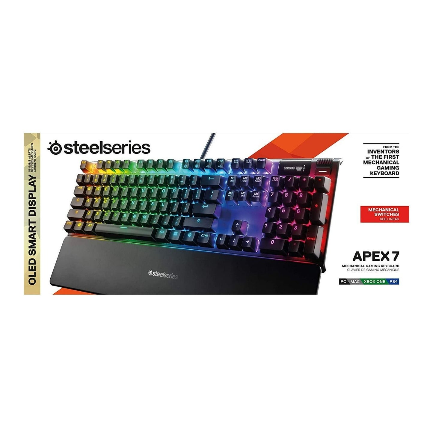 SteelSeries Apex 7 Customizable RGB Backlight Mechanical Gaming Keyboard with Red Switches (Black)