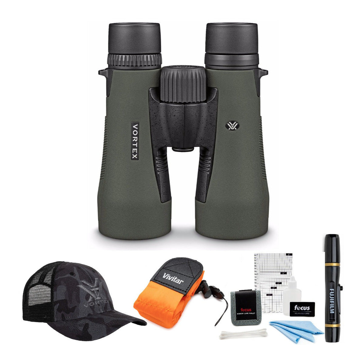 Vortex Diamondback 10x50 Binocular with Foam Floating Strap and Accessory Bundle