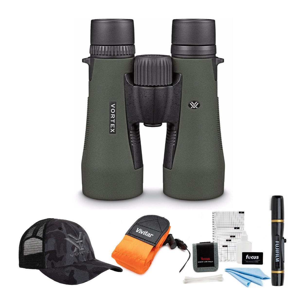 Vortex Diamondback 10x50 Binocular with Foam Floating Strap and Accessory Bundle