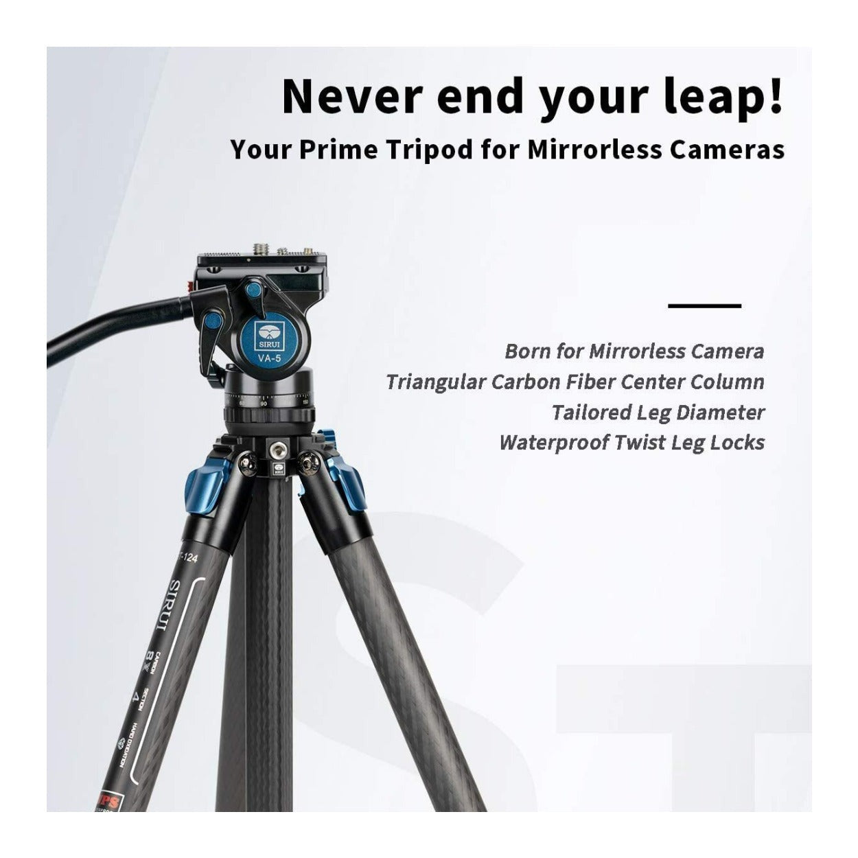 Sirui ST124 VA-5 Carbon Fiber 4 Legs Waterproof 62.2-Inch Travel Tripod with Fluid Video Head