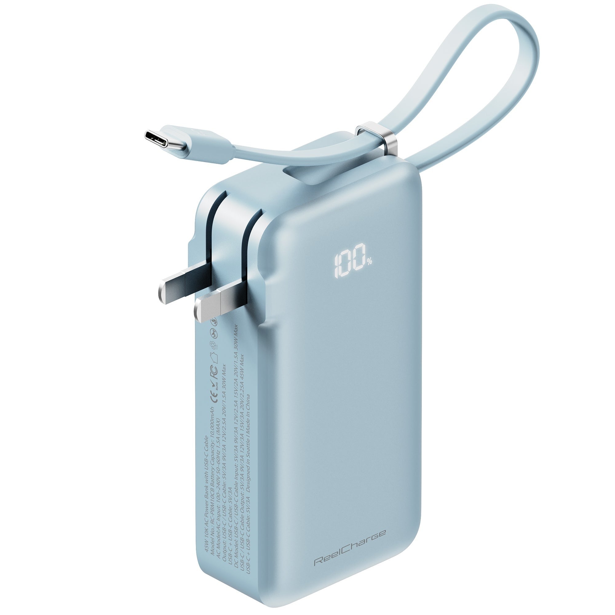 ReelCharge 10,000 mAh 65W Power Bank Flex (Cool Blue)
