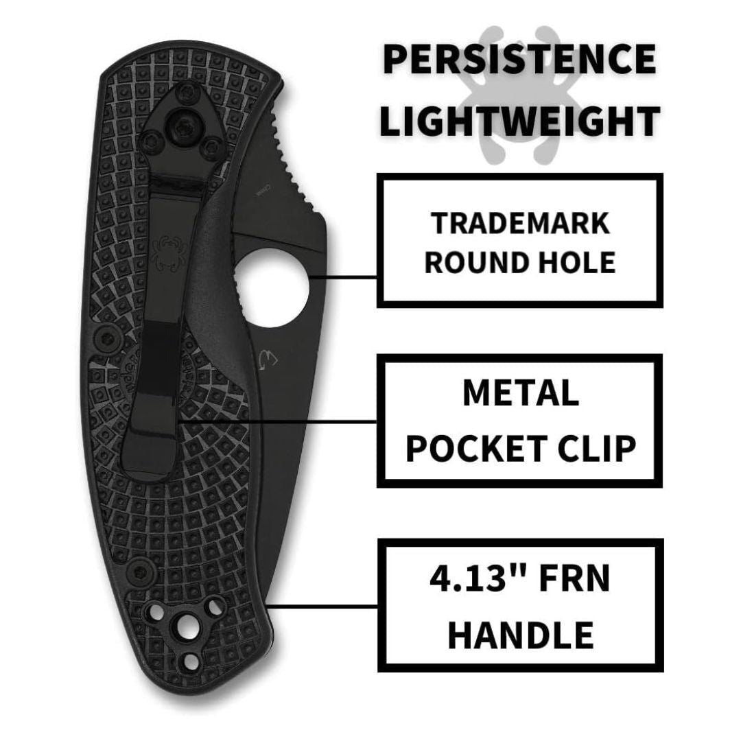 Spyderco Persistence Lightweight 6.85-Inch PlainEdge Pocket Knife with 8Cr13MoV Steel Blade (Black)