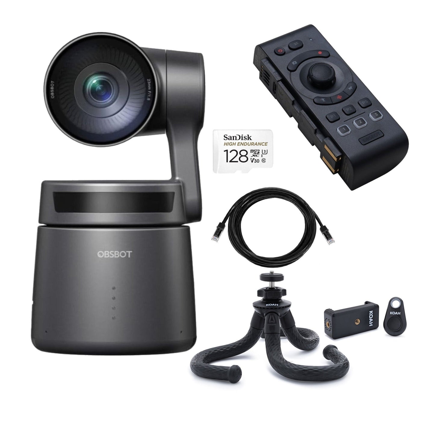 OBSBOT Tail Air AI-Powered 4K PTZ Streaming Camera (Black) with Smart Remote Controller Bundle
