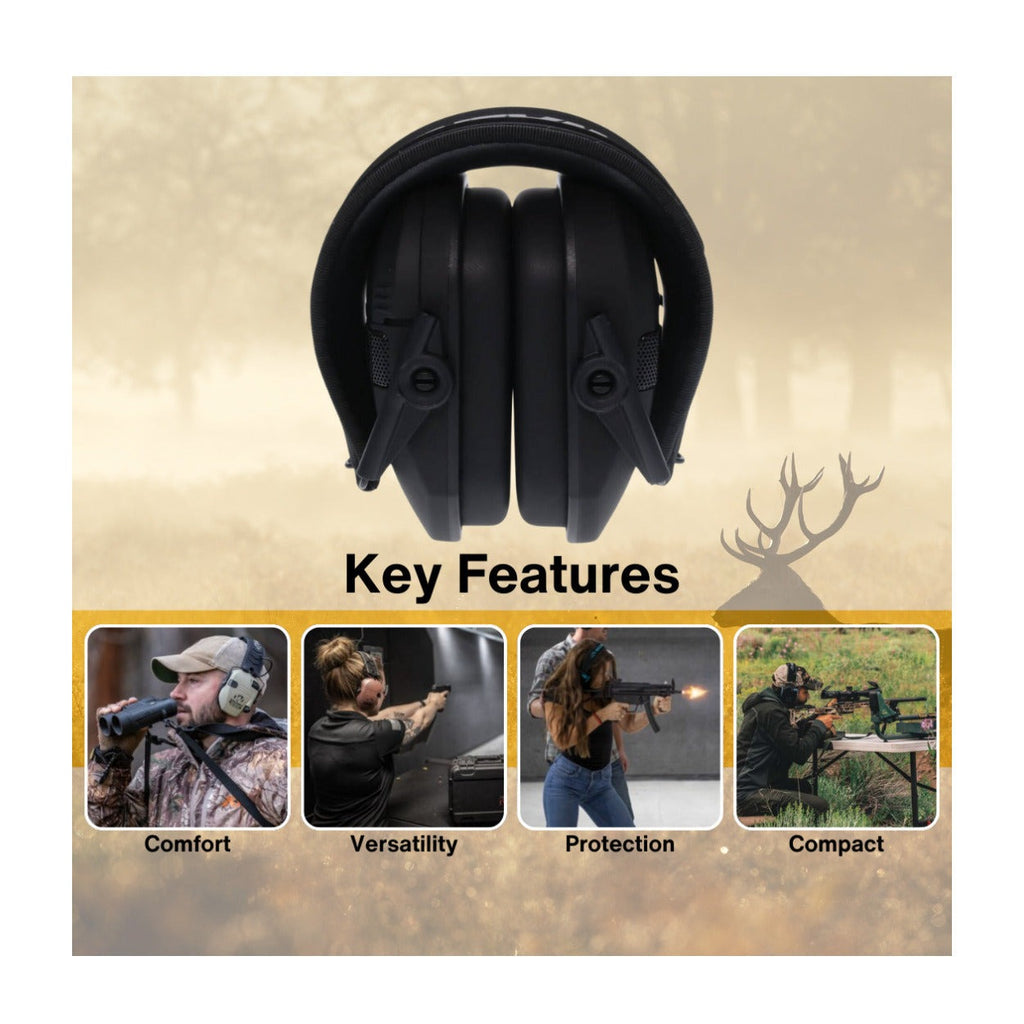 Walker's Razor Slim Electronic Earmuffs (Black) with Attachment Bundle