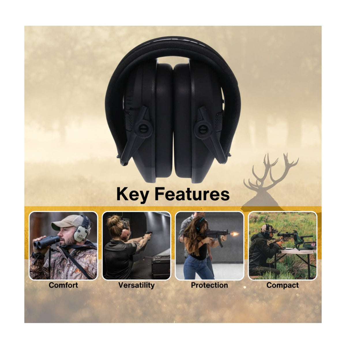 Walker's Razor Slim Electronic Earmuffs (Black) with Attachment Bundle