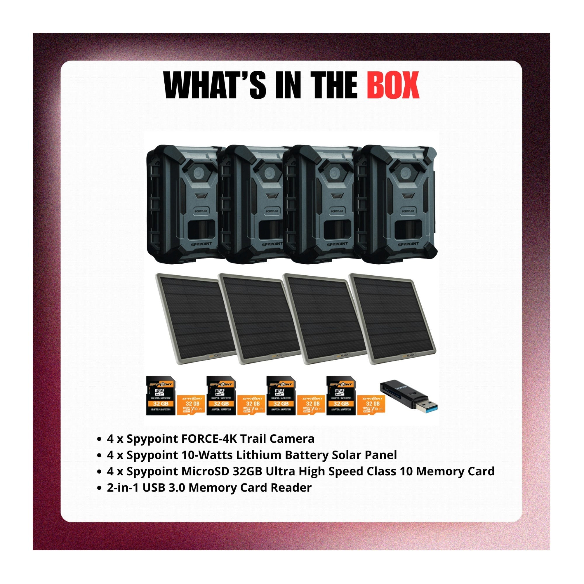 Spypoint FORCE-4K Trail Camera with 10W Solar Panel and Accessories Bundle