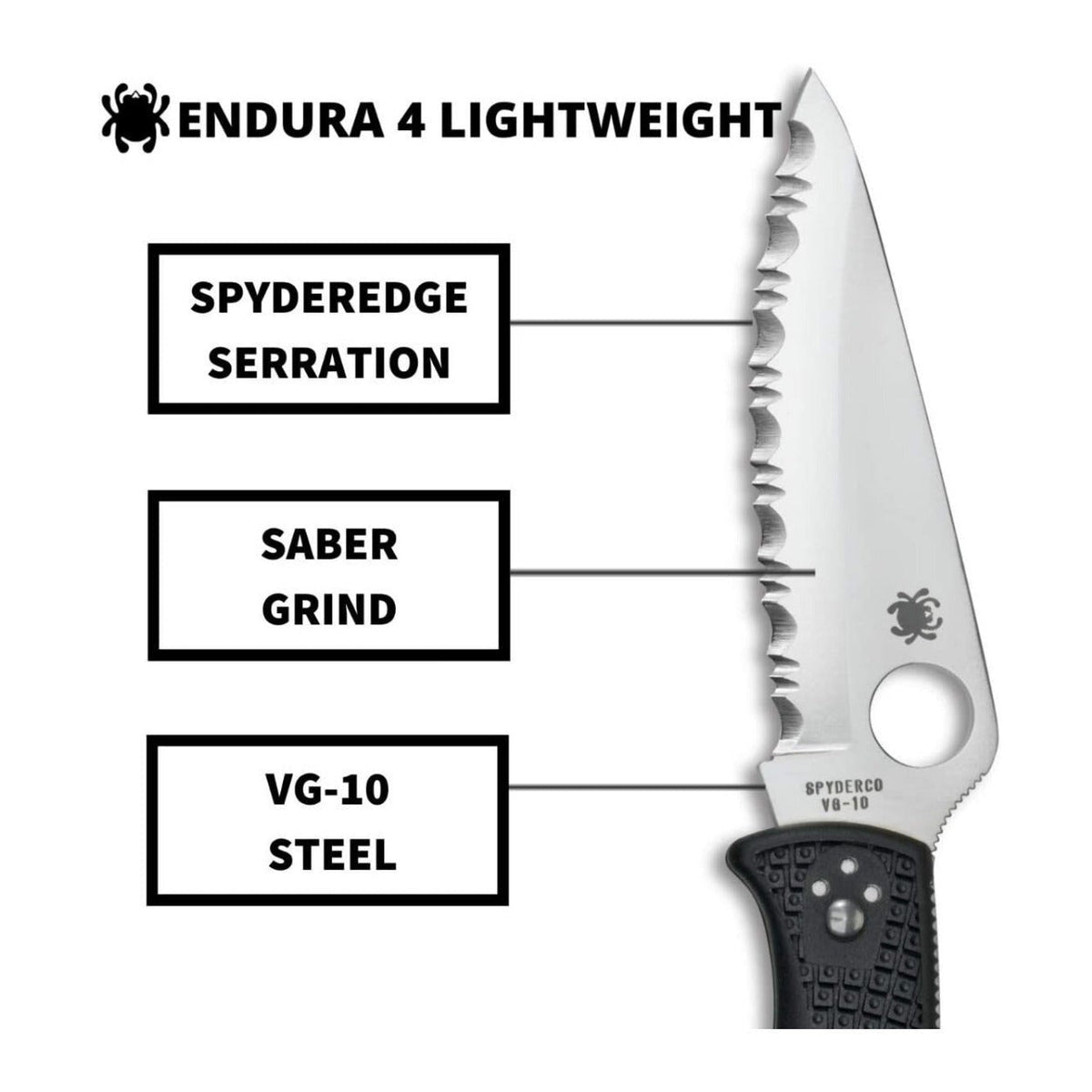 Spyderco Endura 4 3.80-Inch Steel Durable Blade Signature Serrated Knife (Black)