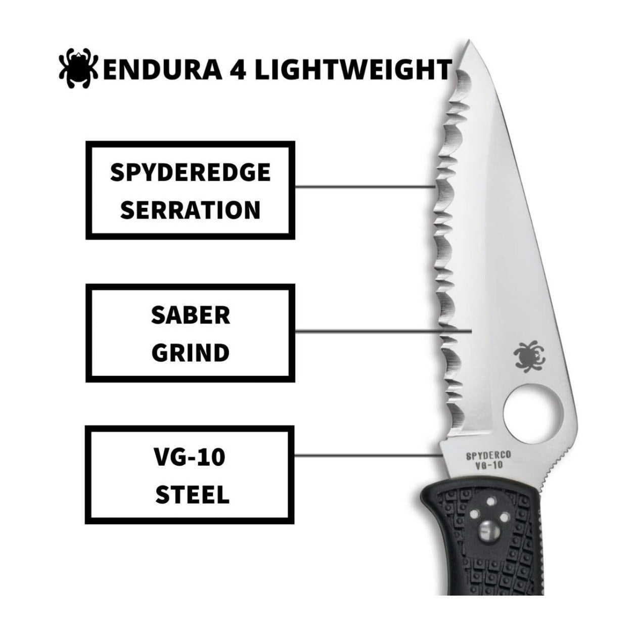 Spyderco Endura 4 3.80-Inch Steel Durable Blade Signature Serrated Knife (Black)