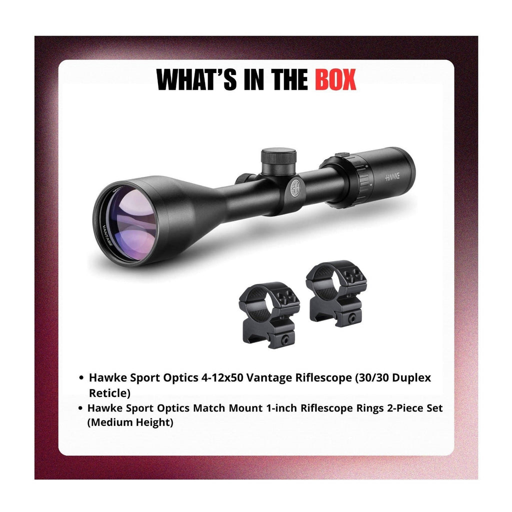 Hawke Sport Optics Vantage 4-12x50 (30/30 Duplex Reticle) with Rings Bundle