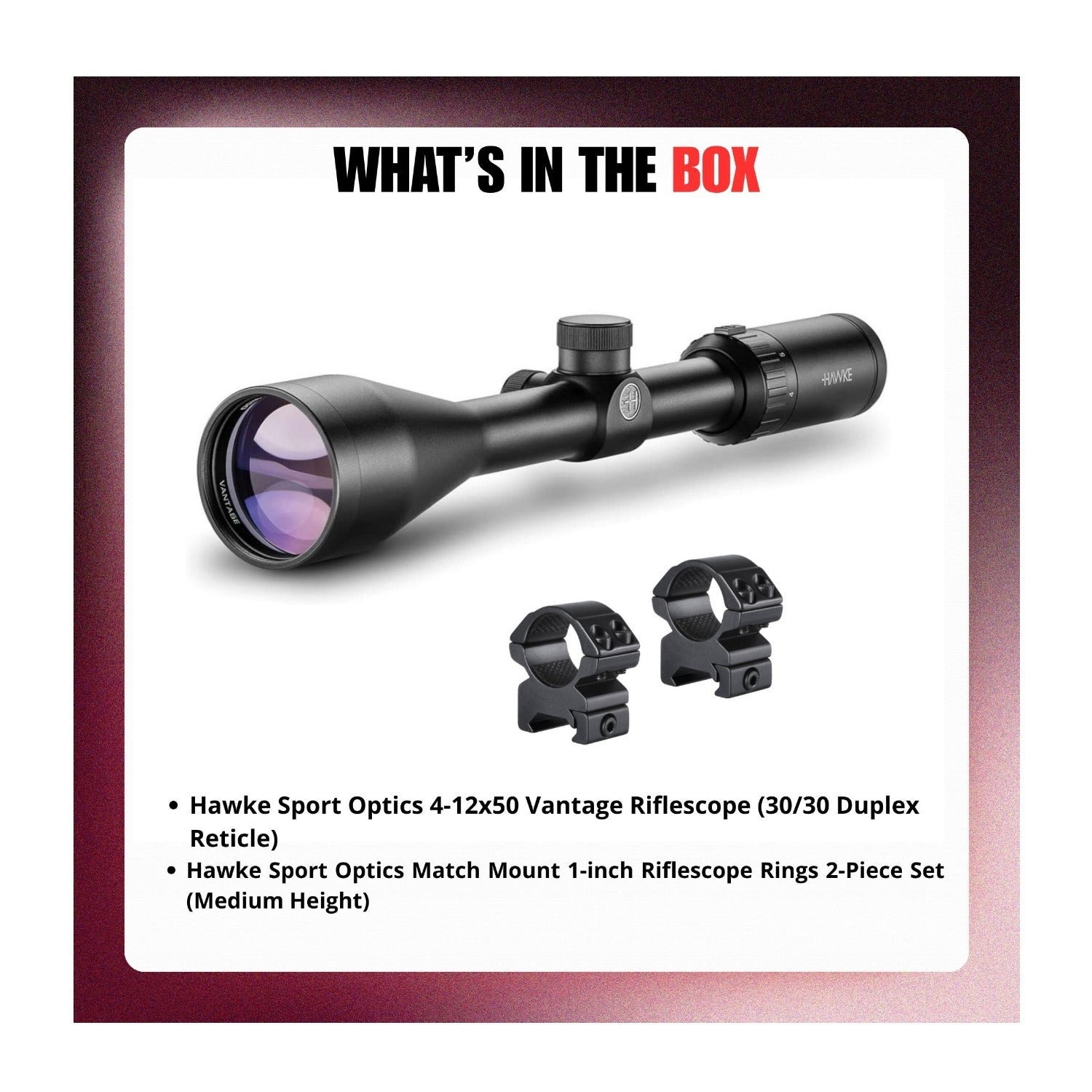 Hawke Sport Optics Vantage 4-12x50 (30/30 Duplex Reticle) with Rings Bundle