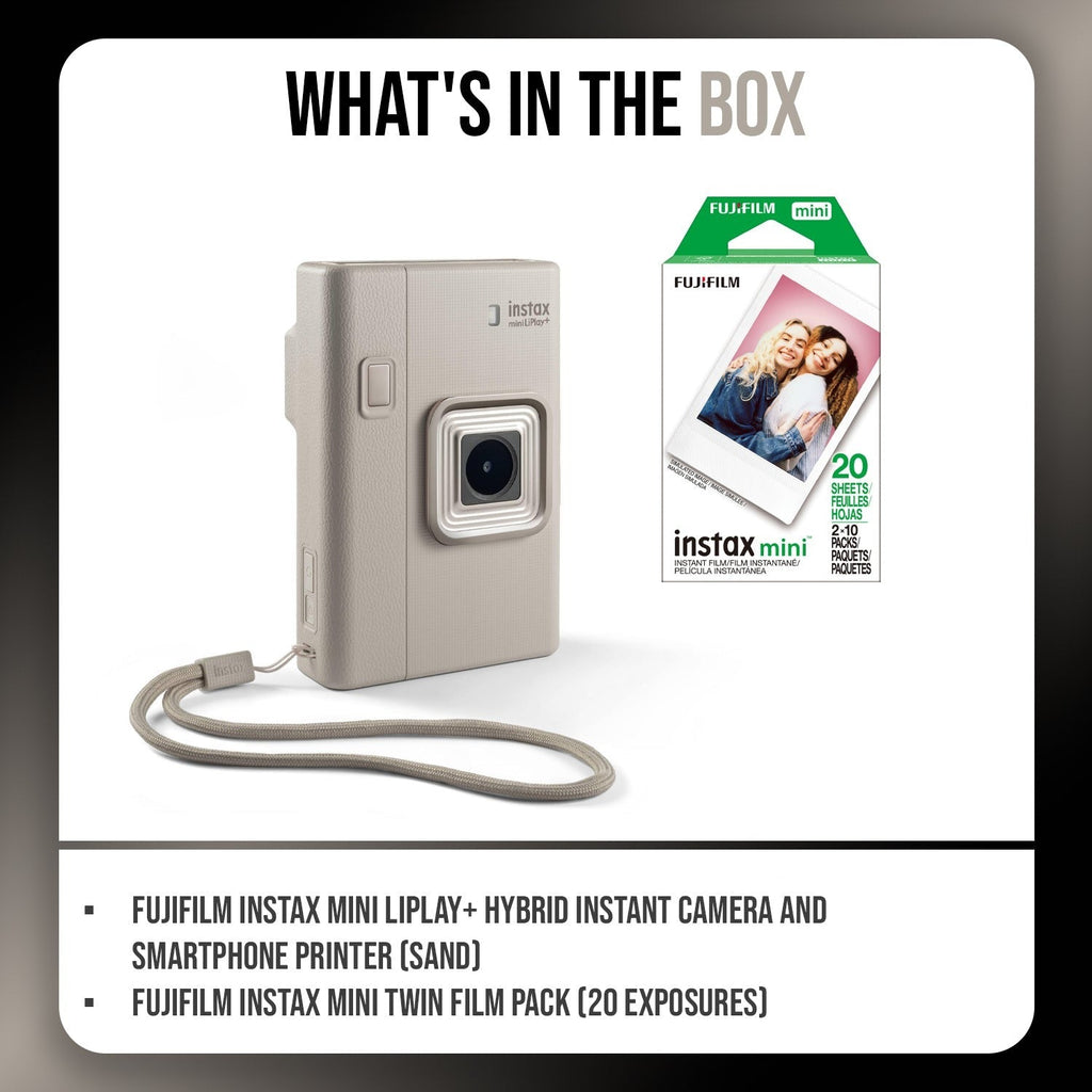 Fujifilm Instax Mini LiPlay+ Camera (Sand Beige) with Twin Film Pack (20 Exp)