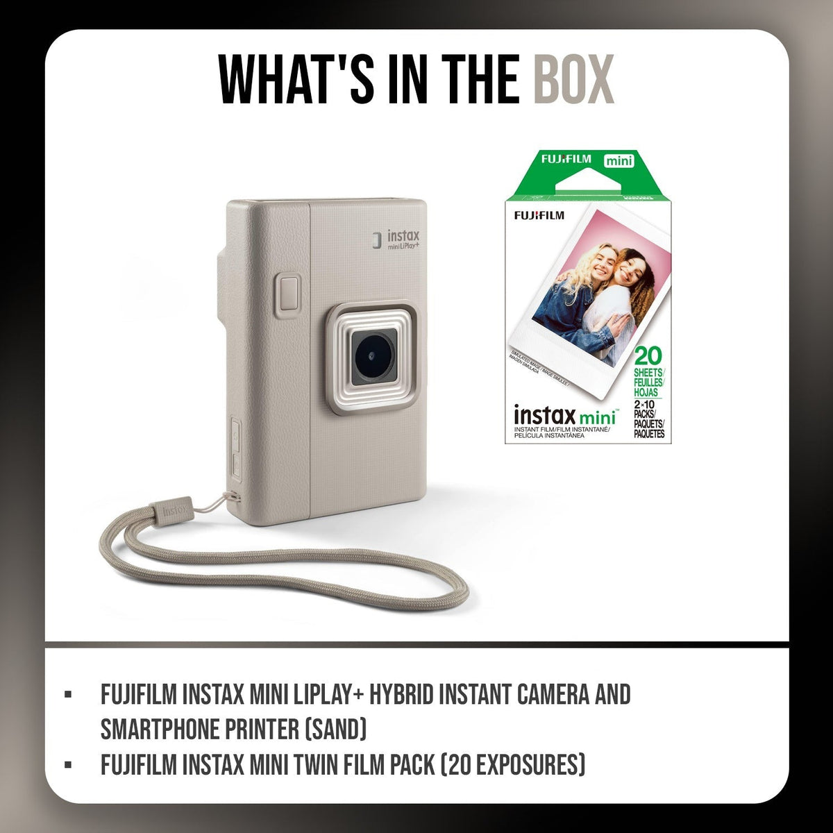 Fujifilm Instax Mini LiPlay+ Camera (Sand Beige) with Twin Film Pack (20 Exp)