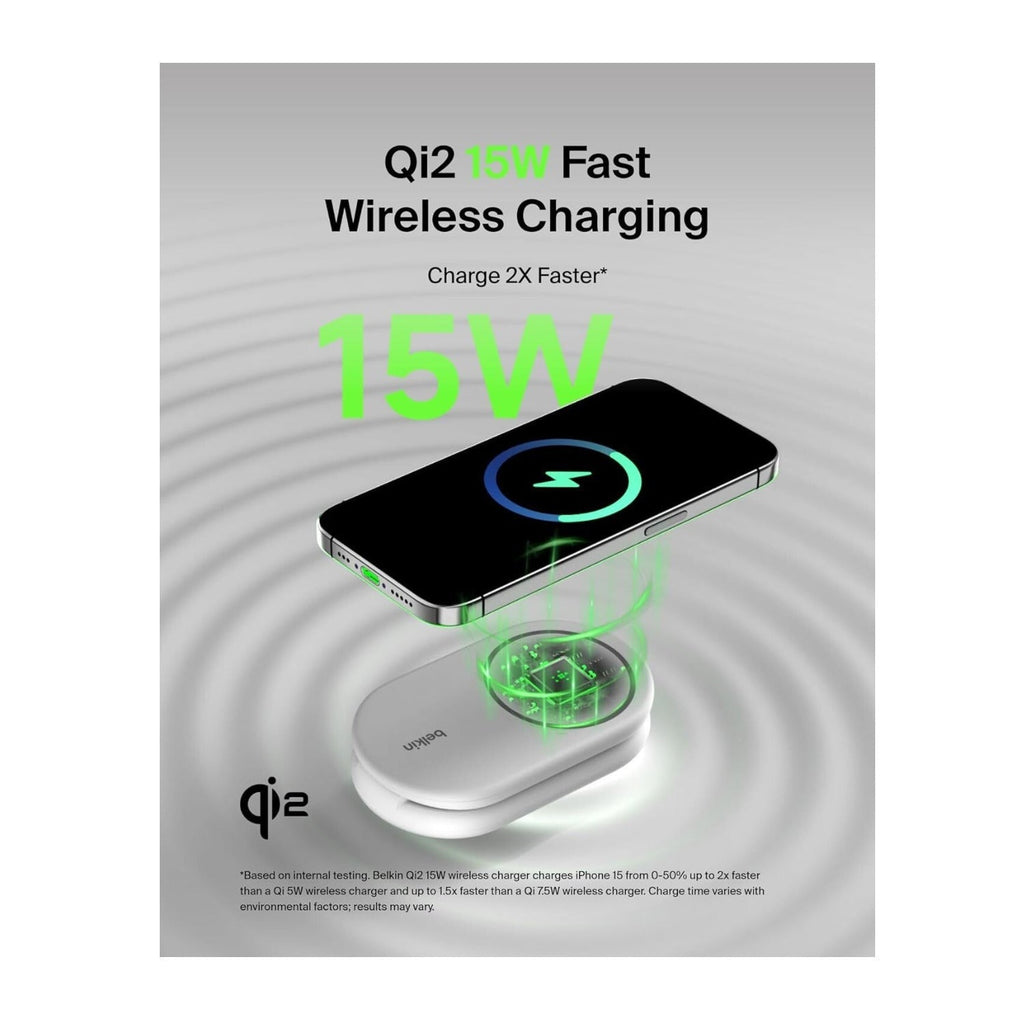 Belkin 2-in-1 Magnetic Foldable Wireless Charger 15W for IPhone (White)