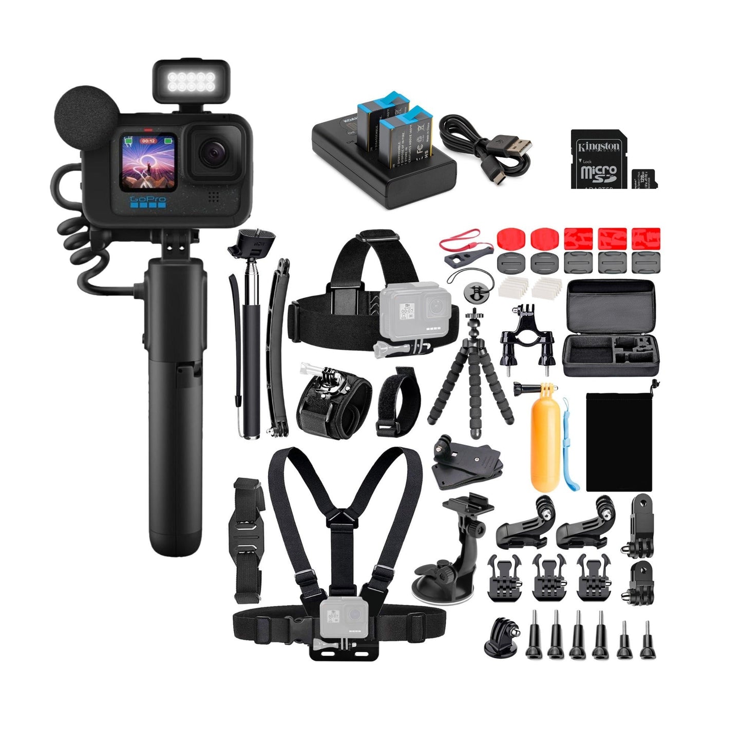 GoPro HERO12 Black Creator Edition Action Camera with Charger, Accessory Kit, and 128GB Card Bundle