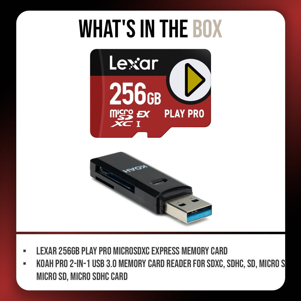 Lexar 256GB PLAY PRO Express Memory Card with 2-in-1 USB 3.0 Card Reader Bundle