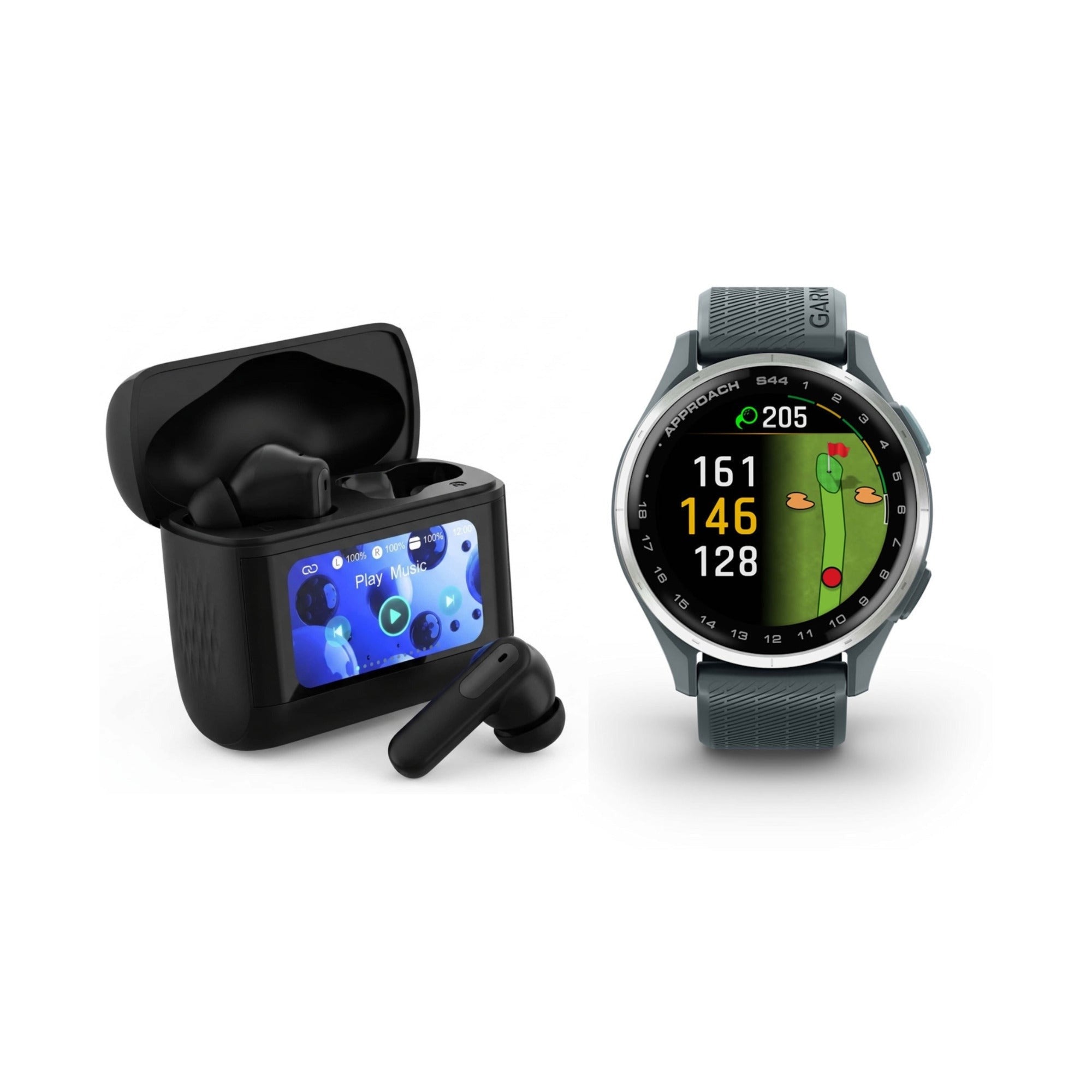 Garmin Approach S44 GPS Golf Smartwatch (Silver Bezel/Twilight Band) Bundle with T710 Earbuds