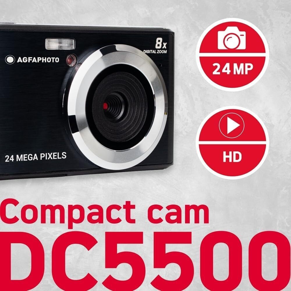 Agfa Photo DC5500 Compact Digital Camera (Black) with Camera Case (Black and Galaxy Blue) Bundle