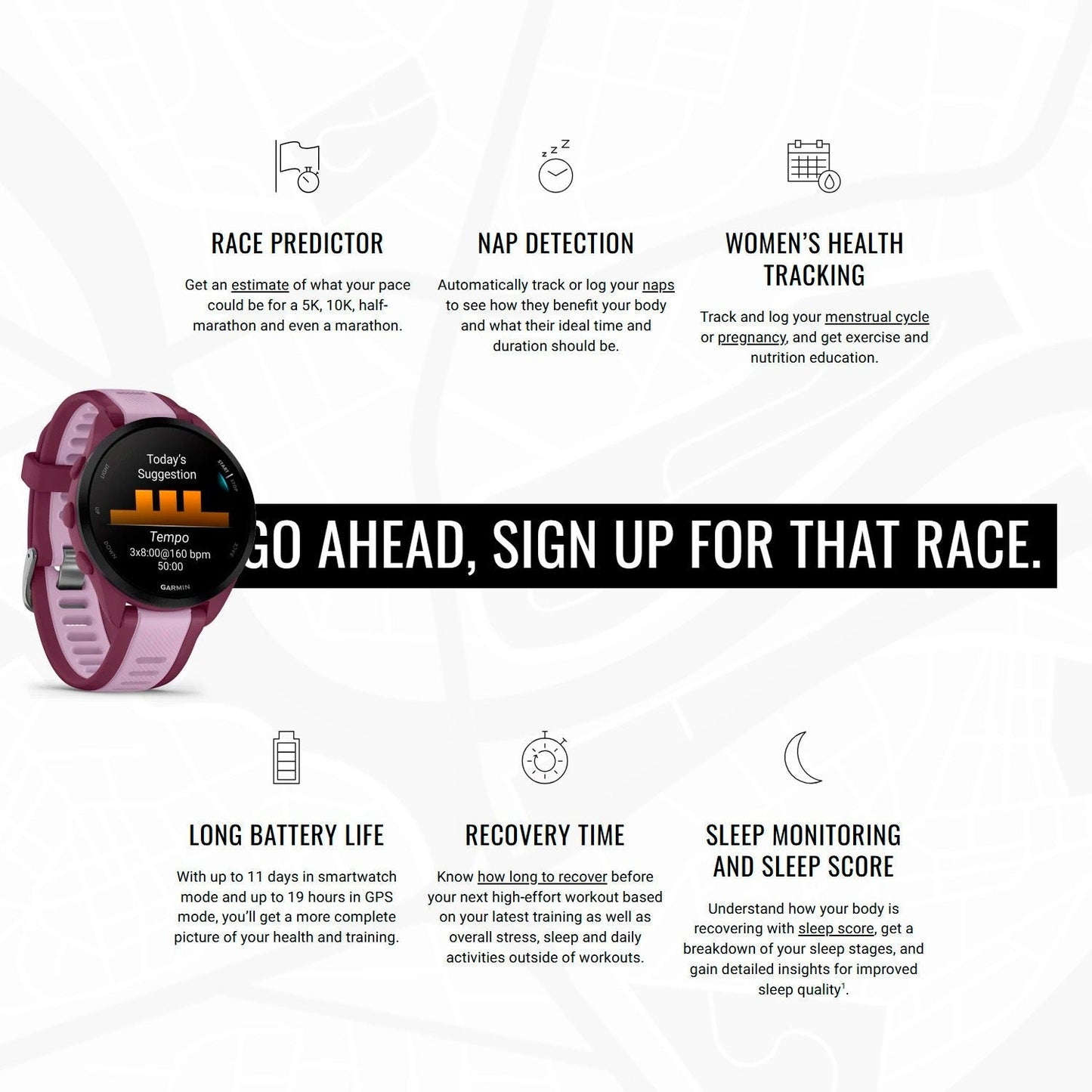 Garmin Forerunner 165 Music GPS Running Smartwatch (Berry-Lilac) with Charger Stand and Cable Bundle