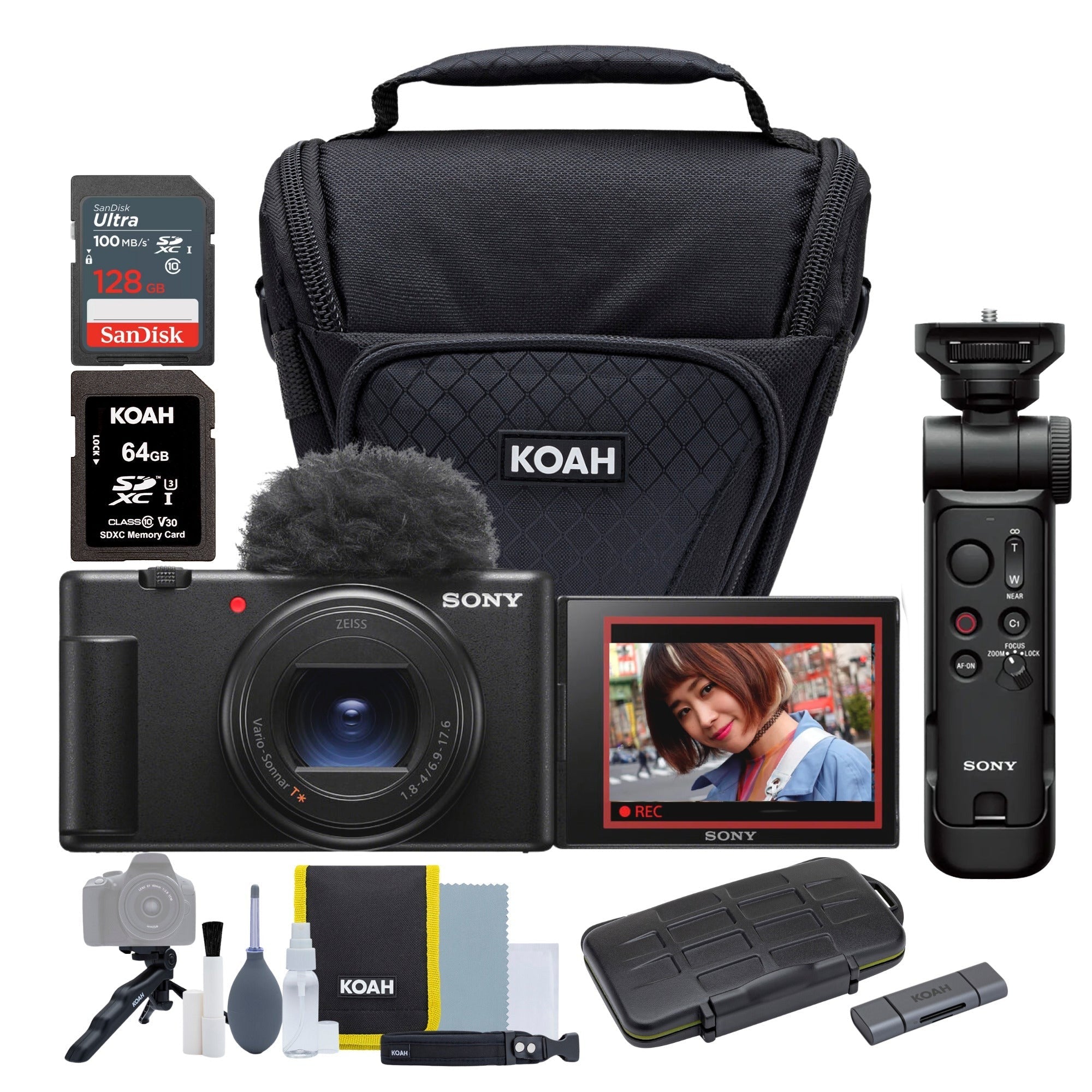 Sony ZV-1 II Vlog Camera (Black) with Vlogger Kit and Case Bundle