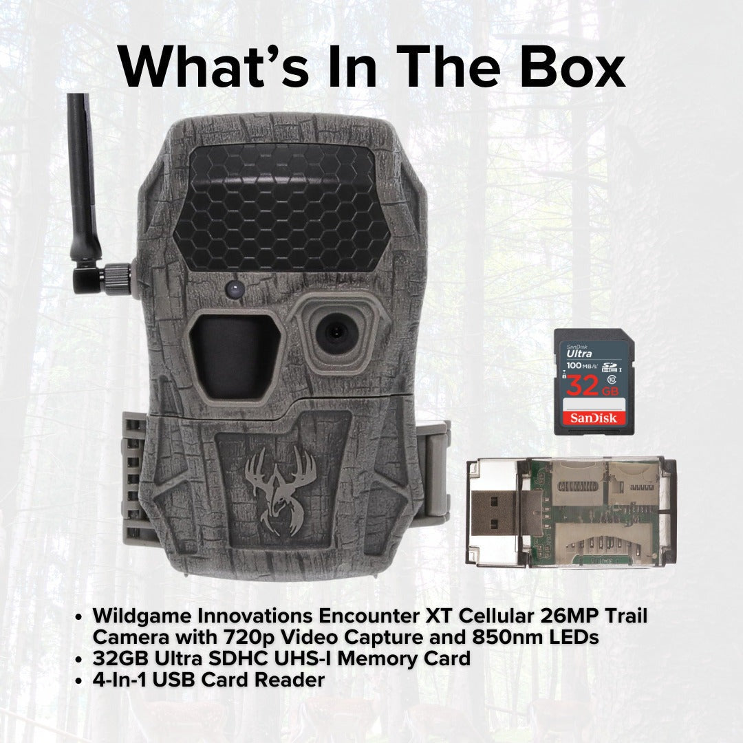 Wildgame Innovations Encounter XT Cellular 26MP Trail Camera with 720p Video Capture Bundle