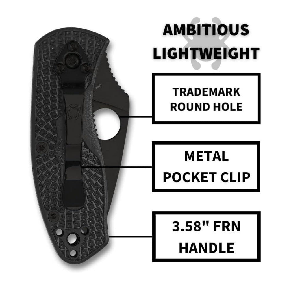 Spyderco Ambitious Lightweight Pocket Knife with 8Cr13MoV Steel Blade and FRN Handle (Black)