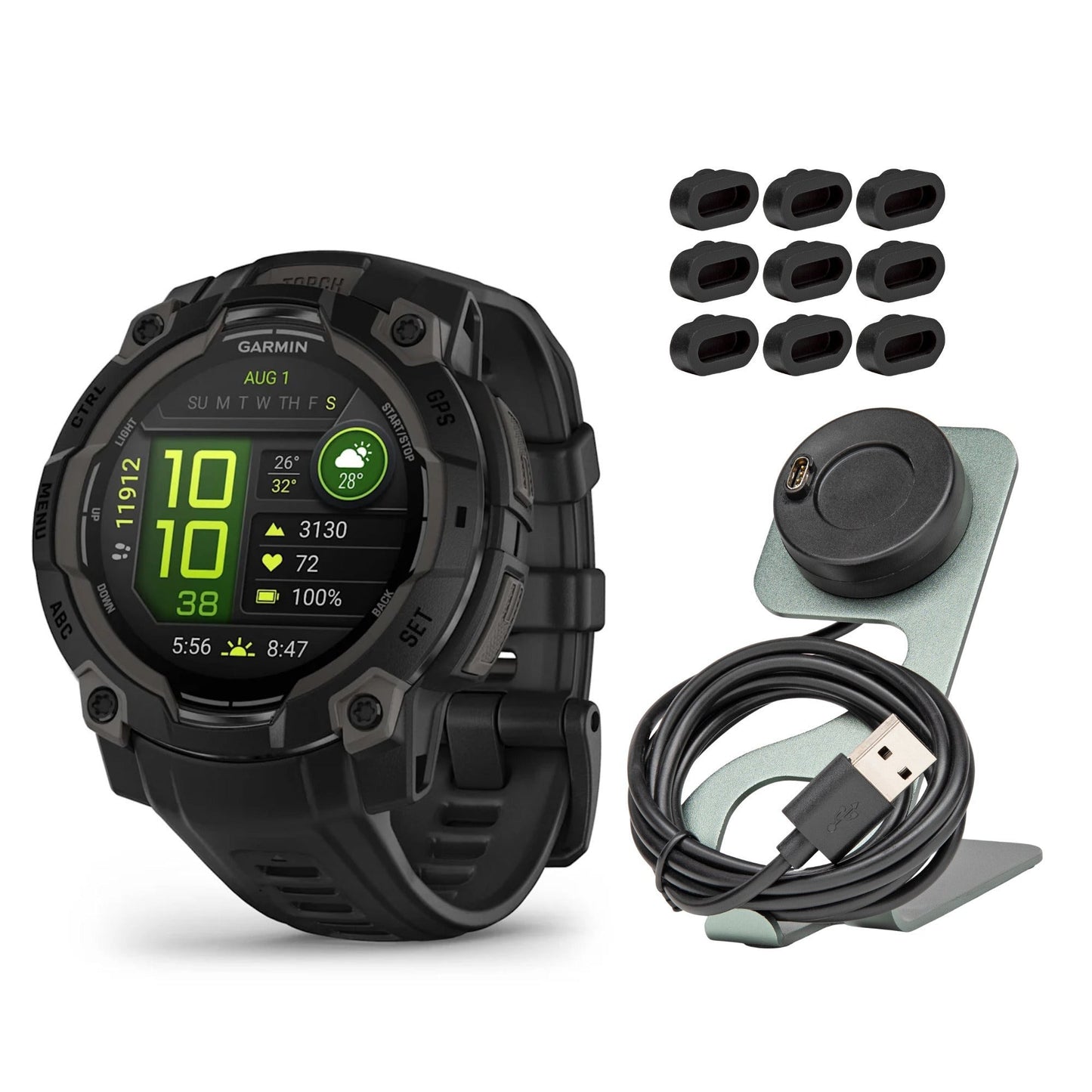 Garmin Instinct 3 45mm AMOLED GPS Smartwatch (Black) and Focus Camera Charger Stand Bundle