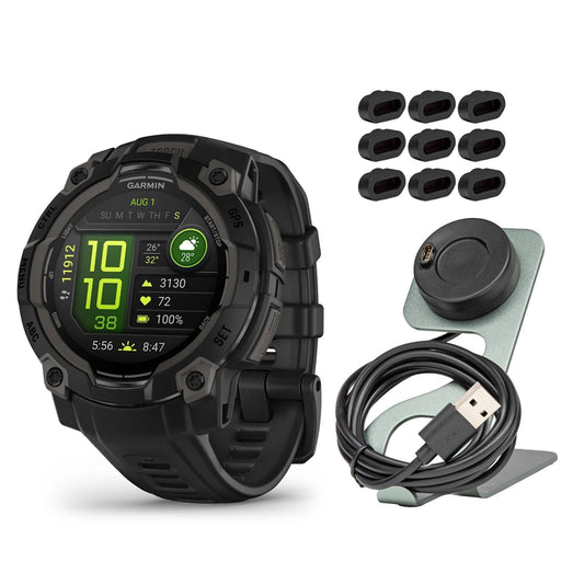 Garmin Instinct 3 45mm AMOLED GPS Smartwatch (Black) and Focus Camera Charger Stand Bundle