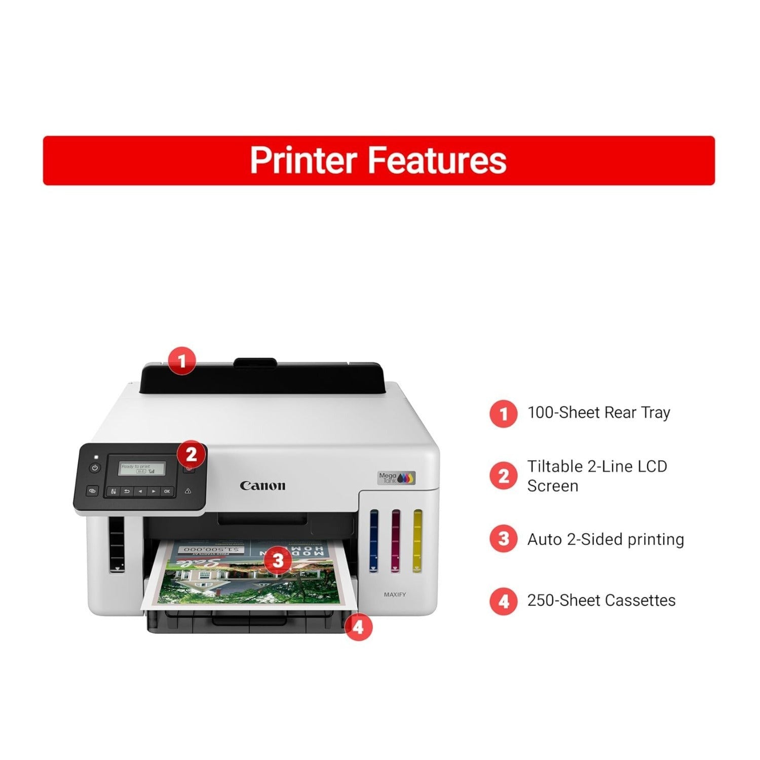 Canon MegaTank GX5120 Wi-Fi Inkjet Color Printer with Auto Duplex Printing White