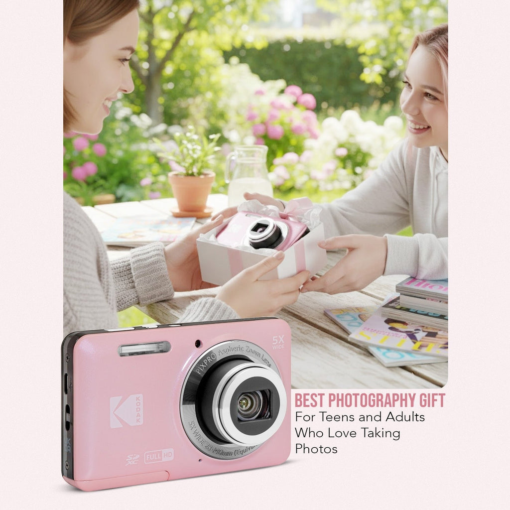 Kodak PixPro Friendly Zoom FZ55 16MP FHD Digital Camera (Pastel Pink) Bundle