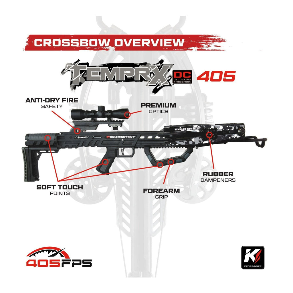 Killer Instinct Tempr-X 405 Crossbow Kit with Crank, Bolts and Broadheads Bundle