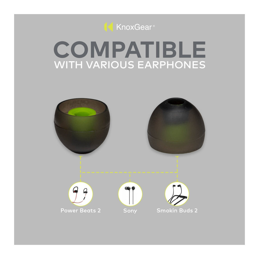 Knox Gear Silicone Earbud Replacement Tips for In-Ear Headphones (Black, 6-pack)