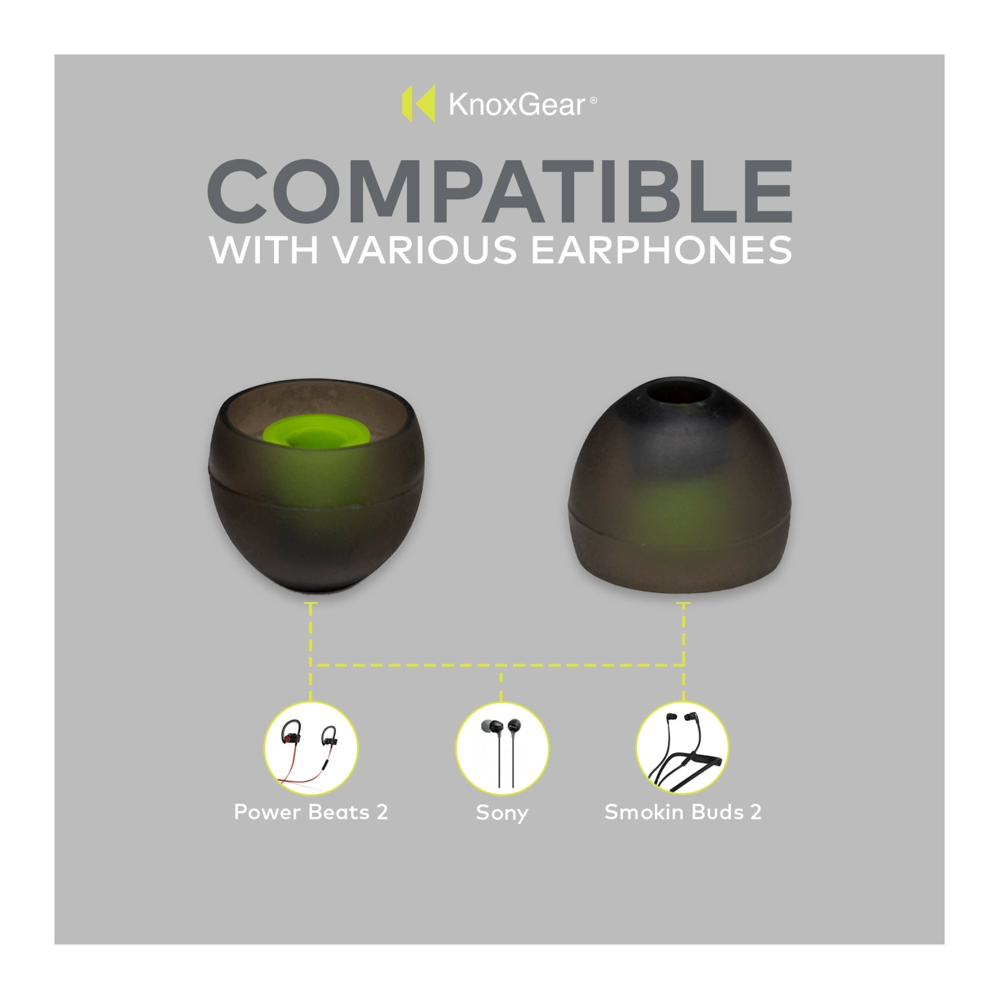 Knox Gear Silicone Earbud Replacement Tips for In-Ear Headphones (Black, 6-pack)