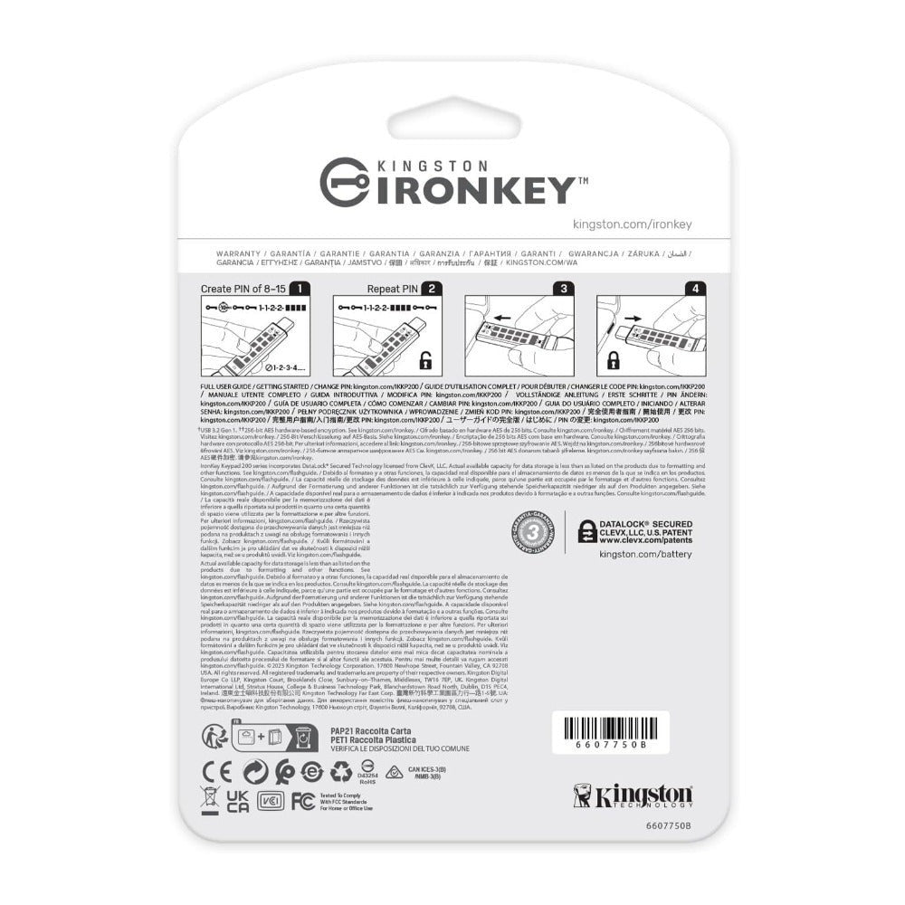 Kingston Ironkey Keypad 200 USB-C 64GB Encrypted Flash Drive (Blue)
