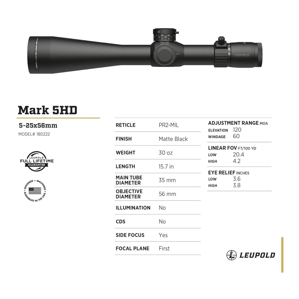 Leupold Mark 5HD 5-25x56mm Side Focus Riflescope (Matte Black)